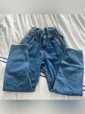 Zara High-Rise Paperbag Elastic Blue Denim Jeans